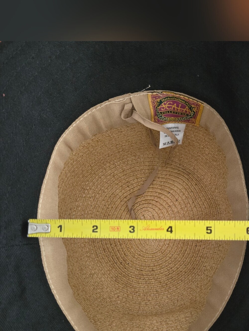 Scala Paper Straw Bucket Hat with Black Brim Beach Travel Pool Lake Market Boat - Picture 9 of 13